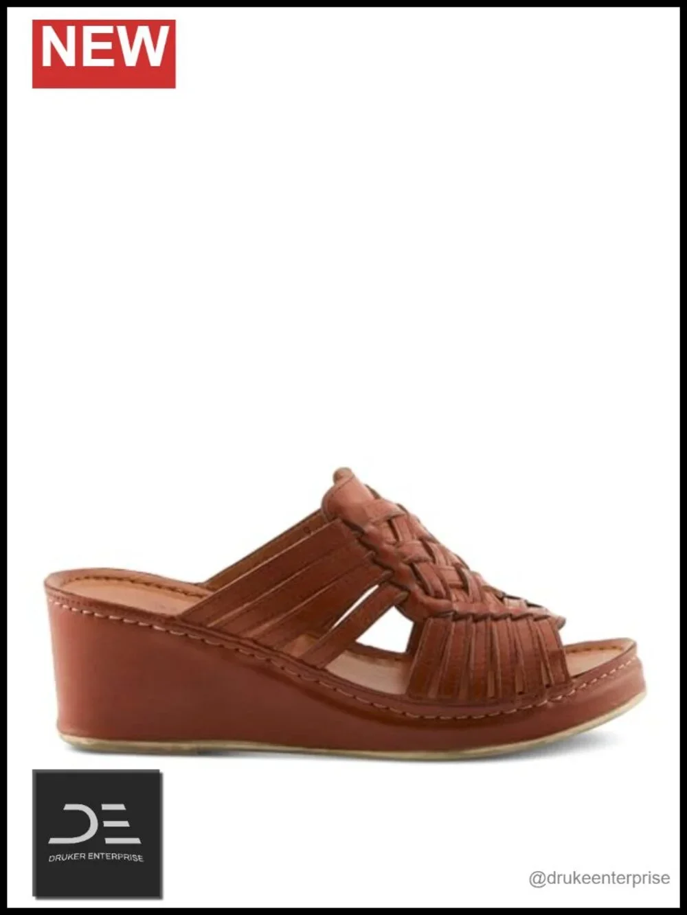 Women's Woven Leather Slip-On Mule Wedge Sandal - 2.5 Inch Heel